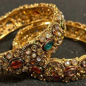 Gold-toned Bracelets with Rhinestones - 2.4" diameter
